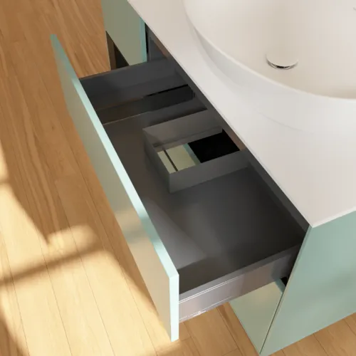 Bild von VILLEROY BOCH Finion Waschbeckenunterschrank, mit Beleuchtung, 3 Auszüge, 1200 x 603 x 501 mm, Olive Matt Lacquer / Black Matt Lacquer / Glass White Matt #FA41PDGM