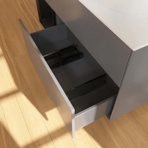 Bild von VILLEROY BOCH Finion Waschbeckenunterschrank, mit Beleuchtung, 3 Auszüge, 1200 x 603 x 501 mm, Anthracite Matt Lacquer / Black Matt Lacquer / Glass White Matt #FA41PDGK