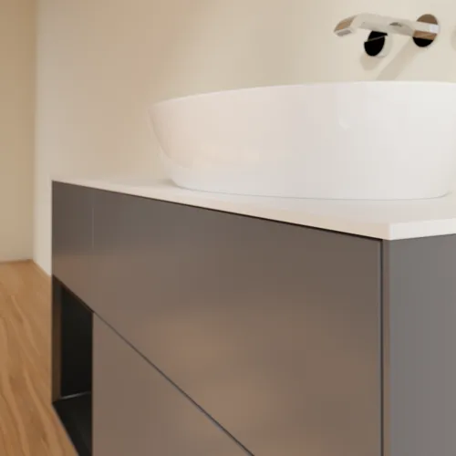 Bild von VILLEROY BOCH Finion Waschbeckenunterschrank, mit Beleuchtung, 3 Auszüge, 1200 x 603 x 501 mm, Anthracite Matt Lacquer / Black Matt Lacquer / Glass White Matt #FA41PDGK