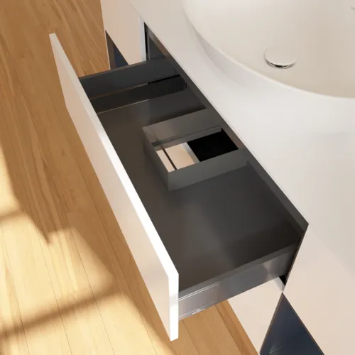 Bild von VILLEROY BOCH Finion Waschbeckenunterschrank, mit Beleuchtung, 4 Auszüge, 1600 x 603 x 501 mm, White Matt Lacquer / Midnight Blue Matt Lacquer / Glass White Matt #F981HGMT
