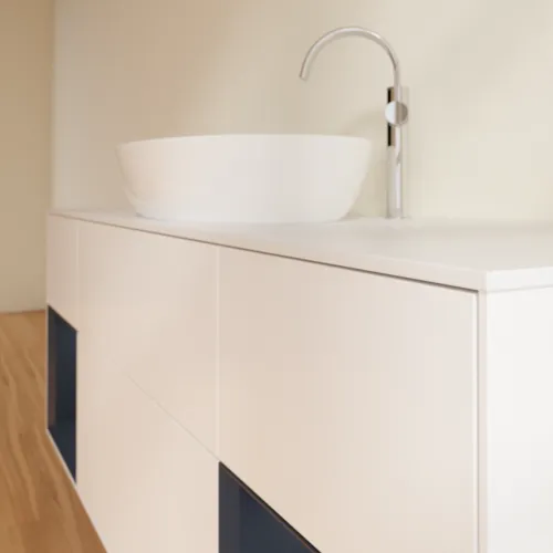 Bild von VILLEROY BOCH Finion Waschbeckenunterschrank, mit Beleuchtung, 4 Auszüge, 1600 x 603 x 501 mm, White Matt Lacquer / Midnight Blue Matt Lacquer / Glass White Matt #F981HGMT
