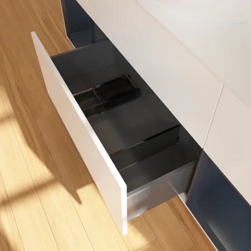 Bild von VILLEROY BOCH Finion Waschbeckenunterschrank, mit Beleuchtung, 4 Auszüge, 1600 x 603 x 501 mm, White Matt Lacquer / Midnight Blue Matt Lacquer / Glass White Matt #F981HGMT