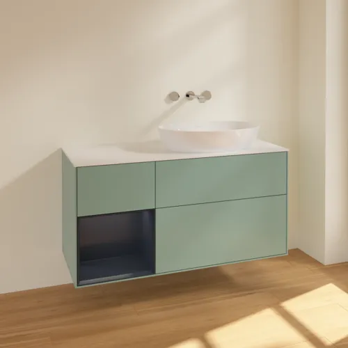 VILLEROY BOCH Finion Waschbeckenunterschrank, mit Beleuchtung, 3 Auszüge, 1200 x 603 x 501 mm, Olive Matt Lacquer / Midnight Blue Matt Lacquer / Glass White Matt #FA41HGGM, Bild 2