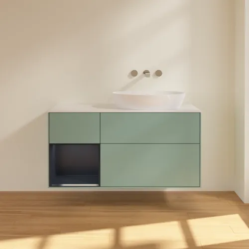 VILLEROY BOCH Finion Waschbeckenunterschrank, mit Beleuchtung, 3 Auszüge, 1200 x 603 x 501 mm, Olive Matt Lacquer / Midnight Blue Matt Lacquer / Glass White Matt #FA41HGGM, Bild 3