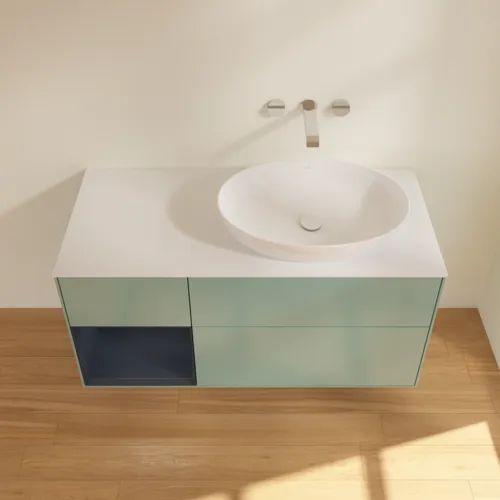 VILLEROY BOCH Finion Waschbeckenunterschrank, mit Beleuchtung, 3 Auszüge, 1200 x 603 x 501 mm, Olive Matt Lacquer / Midnight Blue Matt Lacquer / Glass White Matt #FA41HGGM, Bild 4