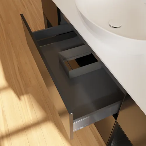 Obrázek VILLEROY BOCH Finion Vanity unit, with lighting, 4 pull-out compartments, 1600 x 603 x 501 mm, Black Matt Lacquer / Black Matt Lacquer / Glass White Matt #F981PDPD