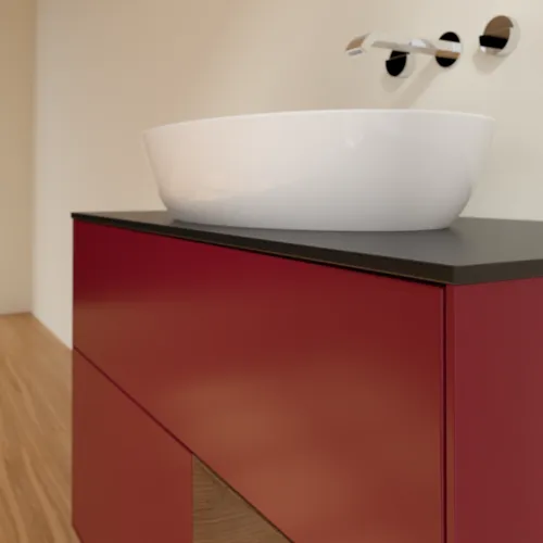 Bild von VILLEROY BOCH Finion Waschbeckenunterschrank, mit Beleuchtung, 2 Auszüge, 1000 x 603 x 501 mm, Peony Matt Lacquer / Walnut Veneer / Glass Black Matt #FA22GNHB