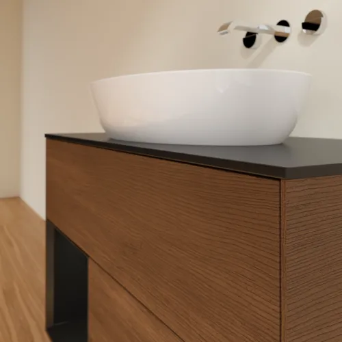 Bild von VILLEROY BOCH Finion Waschbeckenunterschrank, mit Beleuchtung, 2 Auszüge, 1000 x 603 x 501 mm, Walnut Veneer / Black Matt Lacquer / Glass Black Matt #FA12PDGN