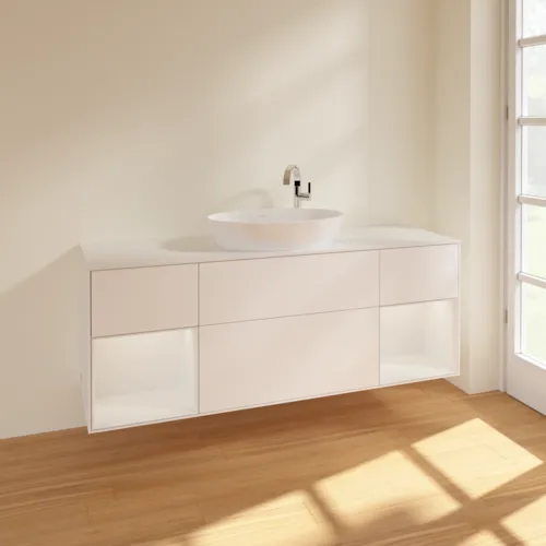 Bild von VILLEROY BOCH Finion Waschbeckenunterschrank, mit Beleuchtung, 4 Auszüge, 1600 x 603 x 501 mm, White Matt Lacquer / Glossy White Lacquer / Glass White Matt #F981GFMT