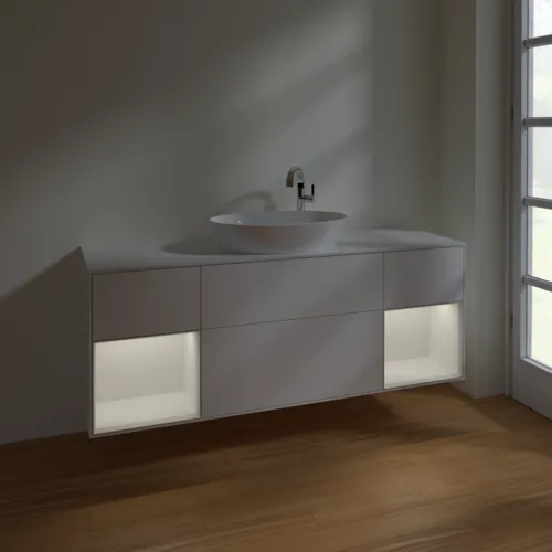 Bild von VILLEROY BOCH Finion Waschbeckenunterschrank, mit Beleuchtung, 4 Auszüge, 1600 x 603 x 501 mm, White Matt Lacquer / Glossy White Lacquer / Glass White Matt #F981GFMT