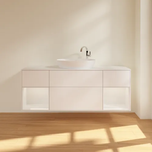 Bild von VILLEROY BOCH Finion Waschbeckenunterschrank, mit Beleuchtung, 4 Auszüge, 1600 x 603 x 501 mm, White Matt Lacquer / Glossy White Lacquer / Glass White Matt #F981GFMT