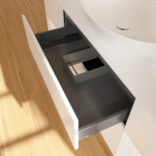 Bild von VILLEROY BOCH Finion Waschbeckenunterschrank, mit Beleuchtung, 4 Auszüge, 1600 x 603 x 501 mm, White Matt Lacquer / Glossy White Lacquer / Glass White Matt #F981GFMT