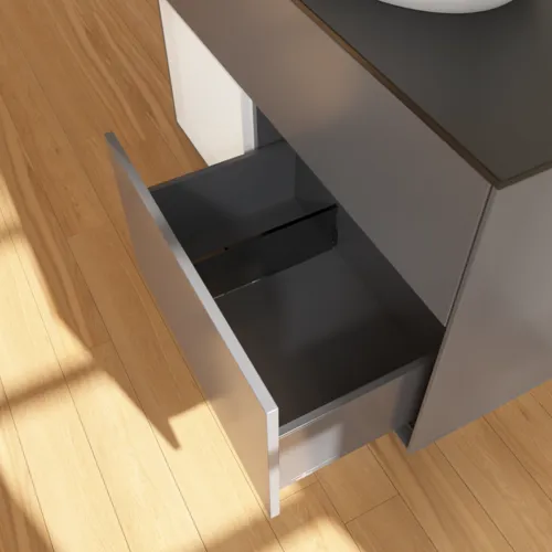 VILLEROY BOCH Finion Waschbeckenunterschrank, mit Beleuchtung, 2 Auszüge, 1000 x 603 x 501 mm, Anthracite Matt Lacquer / Glossy White Lacquer / Glass Black Matt #FA12GFGK, Bild 7