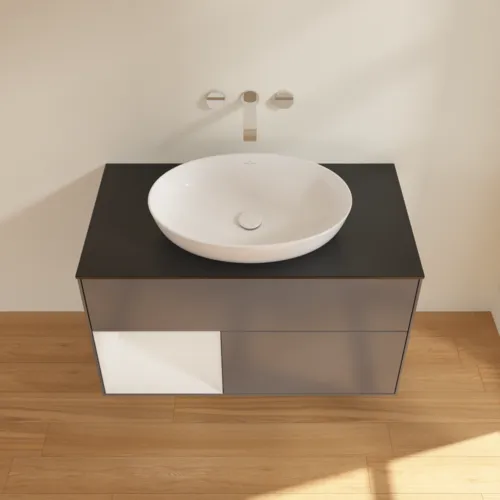 VILLEROY BOCH Finion Waschbeckenunterschrank, mit Beleuchtung, 2 Auszüge, 1000 x 603 x 501 mm, Anthracite Matt Lacquer / Glossy White Lacquer / Glass Black Matt #FA12GFGK, Bild 4