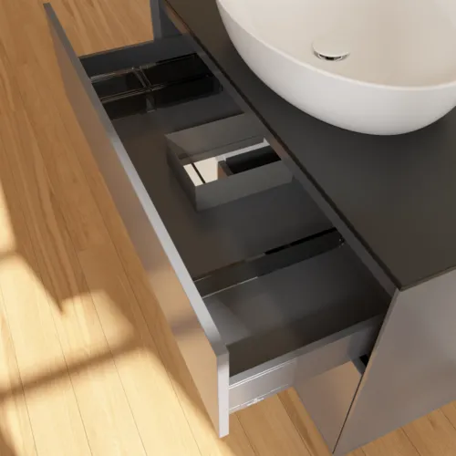 VILLEROY BOCH Finion Waschbeckenunterschrank, mit Beleuchtung, 2 Auszüge, 1000 x 603 x 501 mm, Anthracite Matt Lacquer / Glossy White Lacquer / Glass Black Matt #FA12GFGK, Bild 8