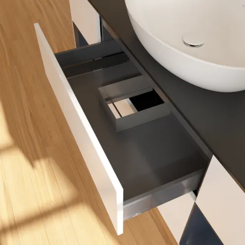 Bild von VILLEROY BOCH Finion Waschbeckenunterschrank, mit Beleuchtung, 4 Auszüge, 1600 x 603 x 501 mm, White Matt Lacquer / Midnight Blue Matt Lacquer / Glass Black Matt #F982HGMT