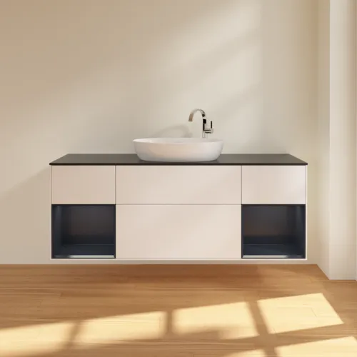Bild von VILLEROY BOCH Finion Waschbeckenunterschrank, mit Beleuchtung, 4 Auszüge, 1600 x 603 x 501 mm, White Matt Lacquer / Midnight Blue Matt Lacquer / Glass Black Matt #F982HGMT