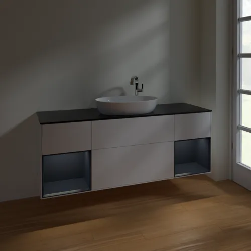 Bild von VILLEROY BOCH Finion Waschbeckenunterschrank, mit Beleuchtung, 4 Auszüge, 1600 x 603 x 501 mm, White Matt Lacquer / Midnight Blue Matt Lacquer / Glass Black Matt #F982HGMT