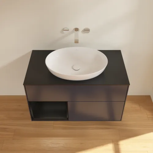 Bild von VILLEROY BOCH Finion Waschbeckenunterschrank, mit Beleuchtung, 2 Auszüge, 1000 x 603 x 501 mm, Midnight Blue Matt Lacquer / Black Matt Lacquer / Glass Black Matt #FA12PDHG