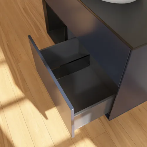 Bild von VILLEROY BOCH Finion Waschbeckenunterschrank, mit Beleuchtung, 2 Auszüge, 1000 x 603 x 501 mm, Midnight Blue Matt Lacquer / Black Matt Lacquer / Glass Black Matt #FA12PDHG