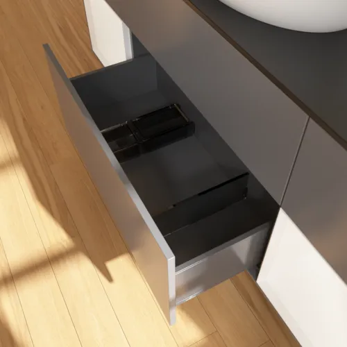 Bild von VILLEROY BOCH Finion Waschbeckenunterschrank, mit Beleuchtung, 4 Auszüge, 1600 x 603 x 501 mm, Anthracite Matt Lacquer / White Matt Lacquer / Glass Black Matt #F982MTGK