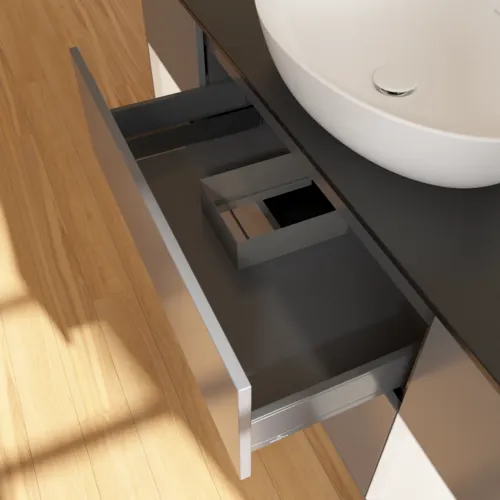 Bild von VILLEROY BOCH Finion Waschbeckenunterschrank, mit Beleuchtung, 4 Auszüge, 1600 x 603 x 501 mm, Anthracite Matt Lacquer / White Matt Lacquer / Glass Black Matt #F982MTGK