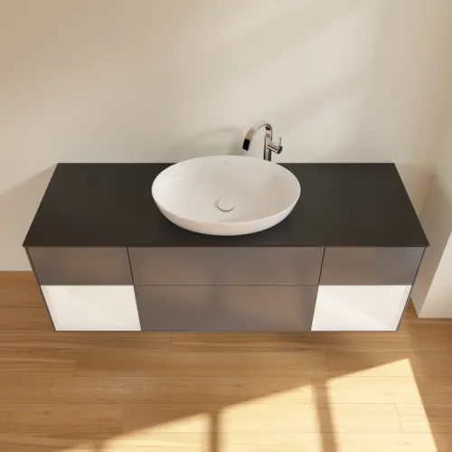 Bild von VILLEROY BOCH Finion Waschbeckenunterschrank, mit Beleuchtung, 4 Auszüge, 1600 x 603 x 501 mm, Anthracite Matt Lacquer / White Matt Lacquer / Glass Black Matt #F982MTGK