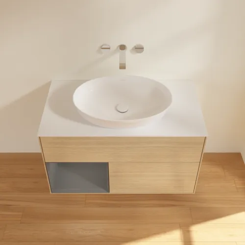 Bild von VILLEROY BOCH Finion Waschbeckenunterschrank, mit Beleuchtung, 2 Auszüge, 1000 x 603 x 501 mm, Oak Veneer / Anthracite Matt Lacquer / Glass White Matt #FA11GKPC