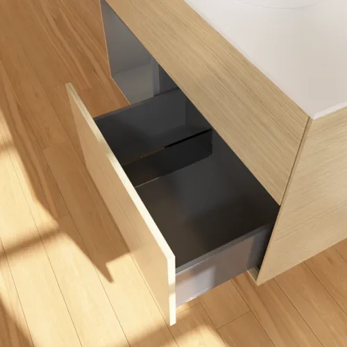 Bild von VILLEROY BOCH Finion Waschbeckenunterschrank, mit Beleuchtung, 2 Auszüge, 1000 x 603 x 501 mm, Oak Veneer / Anthracite Matt Lacquer / Glass White Matt #FA11GKPC