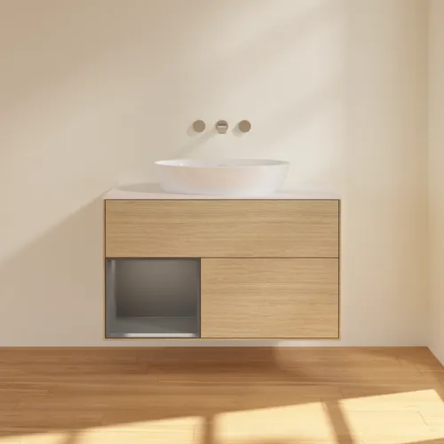 Bild von VILLEROY BOCH Finion Waschbeckenunterschrank, mit Beleuchtung, 2 Auszüge, 1000 x 603 x 501 mm, Oak Veneer / Anthracite Matt Lacquer / Glass White Matt #FA11GKPC