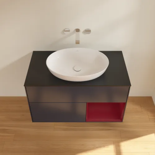 VILLEROY BOCH Finion Waschbeckenunterschrank, mit Beleuchtung, 2 Auszüge, 1000 x 603 x 501 mm, Midnight Blue Matt Lacquer / Peony Matt Lacquer / Glass Black Matt #FA22HBHG, Bild 3
