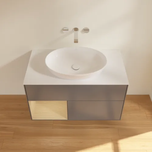Bild von VILLEROY BOCH Finion Waschbeckenunterschrank, mit Beleuchtung, 2 Auszüge, 1000 x 603 x 501 mm, Anthracite Matt Lacquer / Oak Veneer / Glass White Matt #FA11PCGK