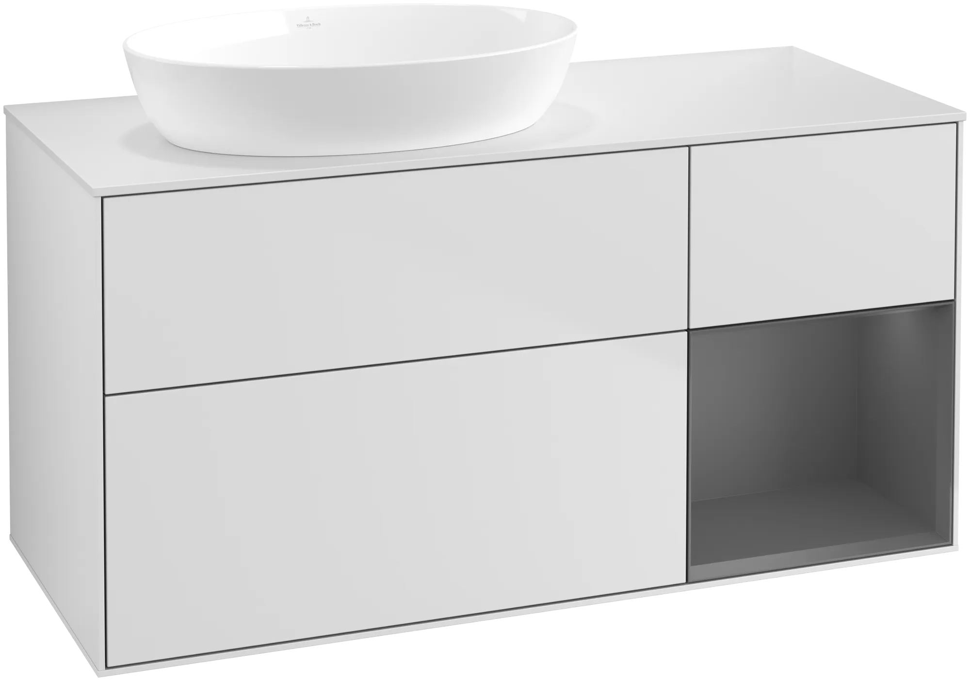 Obrázek VILLEROY BOCH Finion Vanity unit, with lighting, 3 pull-out compartments, 1200 x 603 x 501 mm, White Matt Lacquer / Anthracite Matt Lacquer / Glass White Matt #FA51GKMT