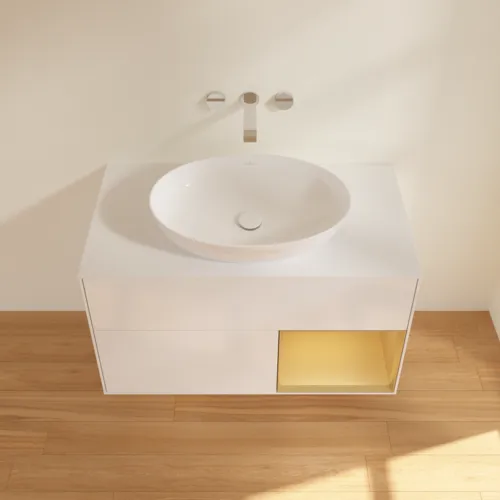 Bild von VILLEROY BOCH Finion Waschbeckenunterschrank, mit Beleuchtung, 2 Auszüge, 1000 x 603 x 501 mm, Glossy White Lacquer / Gold Matt Lacquer / Glass White Matt #FA21HFGF