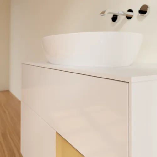 Bild von VILLEROY BOCH Finion Waschbeckenunterschrank, mit Beleuchtung, 2 Auszüge, 1000 x 603 x 501 mm, Glossy White Lacquer / Gold Matt Lacquer / Glass White Matt #FA21HFGF