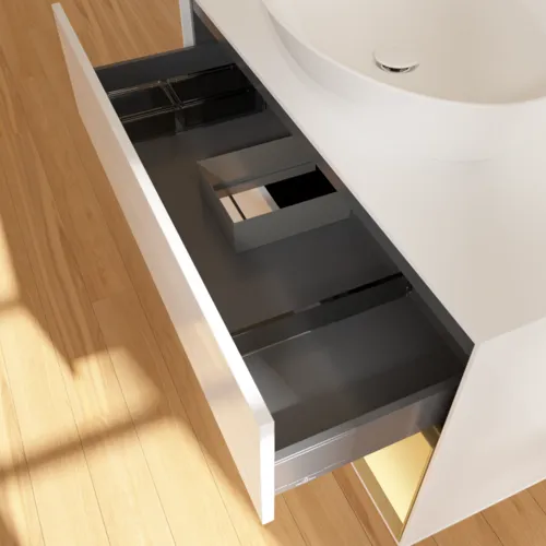 Bild von VILLEROY BOCH Finion Waschbeckenunterschrank, mit Beleuchtung, 2 Auszüge, 1000 x 603 x 501 mm, Glossy White Lacquer / Gold Matt Lacquer / Glass White Matt #FA21HFGF