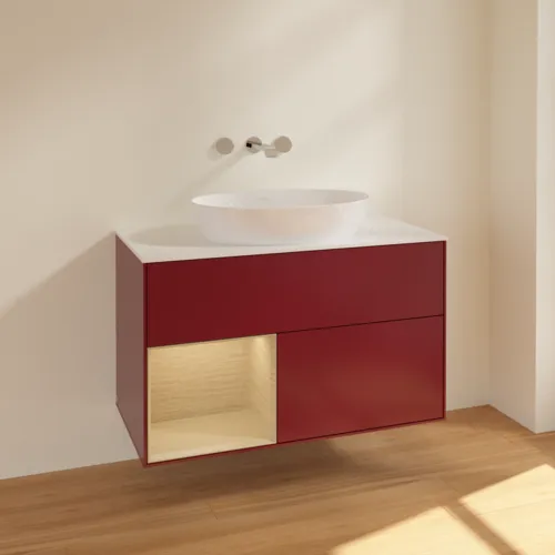 VILLEROY BOCH Finion Waschbeckenunterschrank, mit Beleuchtung, 2 Auszüge, 1000 x 603 x 501 mm, Peony Matt Lacquer / Oak Veneer / Glass White Matt #FA11PCHB, Bild 2