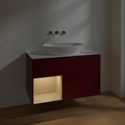 VILLEROY BOCH Finion Waschbeckenunterschrank, mit Beleuchtung, 2 Auszüge, 1000 x 603 x 501 mm, Peony Matt Lacquer / Oak Veneer / Glass White Matt #FA11PCHB, Bild 4