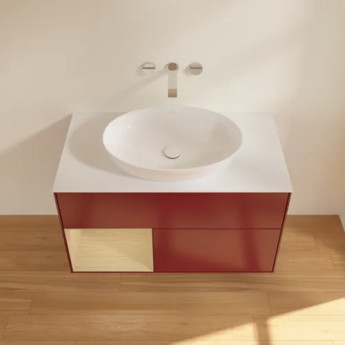 VILLEROY BOCH Finion Waschbeckenunterschrank, mit Beleuchtung, 2 Auszüge, 1000 x 603 x 501 mm, Peony Matt Lacquer / Oak Veneer / Glass White Matt #FA11PCHB, Bild 3
