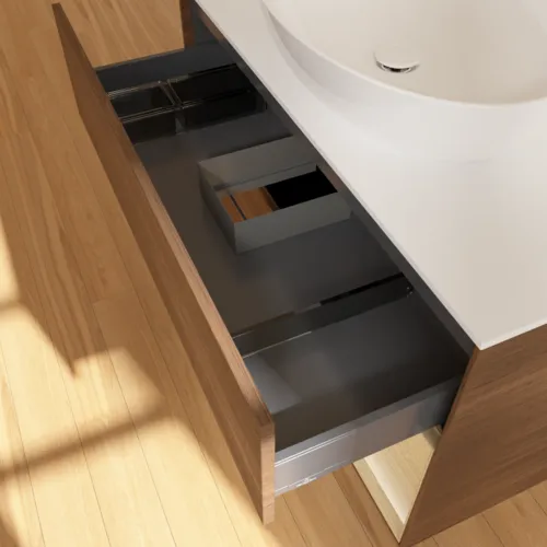 Bild von VILLEROY BOCH Finion Waschbeckenunterschrank, mit Beleuchtung, 2 Auszüge, 1000 x 603 x 501 mm, Walnut Veneer / Oak Veneer / Glass White Matt #FA21PCGN