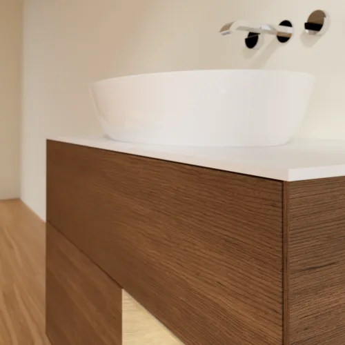 Bild von VILLEROY BOCH Finion Waschbeckenunterschrank, mit Beleuchtung, 2 Auszüge, 1000 x 603 x 501 mm, Walnut Veneer / Oak Veneer / Glass White Matt #FA21PCGN