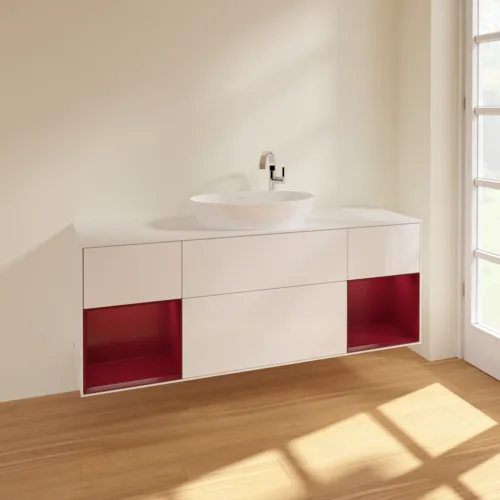 Bild von VILLEROY BOCH Finion Waschbeckenunterschrank, mit Beleuchtung, 4 Auszüge, 1600 x 603 x 501 mm, Glossy White Lacquer / Peony Matt Lacquer / Glass White Matt #F981HBGF
