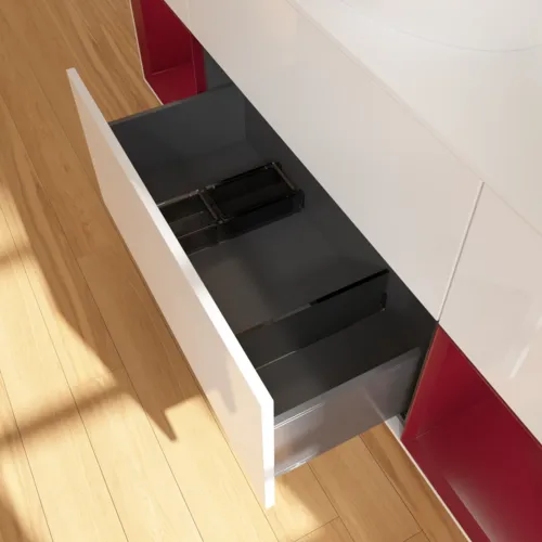 Bild von VILLEROY BOCH Finion Waschbeckenunterschrank, mit Beleuchtung, 4 Auszüge, 1600 x 603 x 501 mm, Glossy White Lacquer / Peony Matt Lacquer / Glass White Matt #F981HBGF