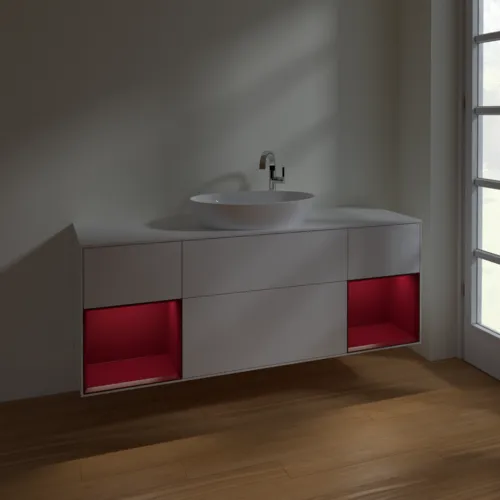 Bild von VILLEROY BOCH Finion Waschbeckenunterschrank, mit Beleuchtung, 4 Auszüge, 1600 x 603 x 501 mm, Glossy White Lacquer / Peony Matt Lacquer / Glass White Matt #F981HBGF