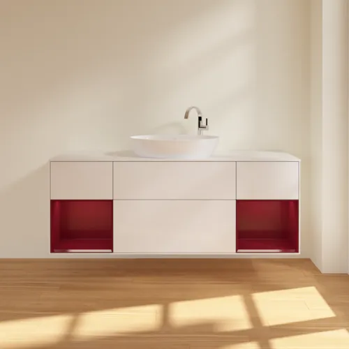 Bild von VILLEROY BOCH Finion Waschbeckenunterschrank, mit Beleuchtung, 4 Auszüge, 1600 x 603 x 501 mm, Glossy White Lacquer / Peony Matt Lacquer / Glass White Matt #F981HBGF