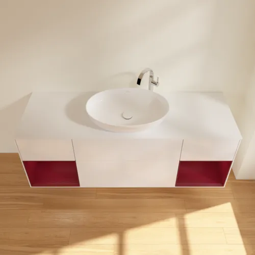 Bild von VILLEROY BOCH Finion Waschbeckenunterschrank, mit Beleuchtung, 4 Auszüge, 1600 x 603 x 501 mm, Glossy White Lacquer / Peony Matt Lacquer / Glass White Matt #F981HBGF