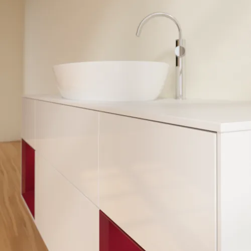 Bild von VILLEROY BOCH Finion Waschbeckenunterschrank, mit Beleuchtung, 4 Auszüge, 1600 x 603 x 501 mm, Glossy White Lacquer / Peony Matt Lacquer / Glass White Matt #F981HBGF