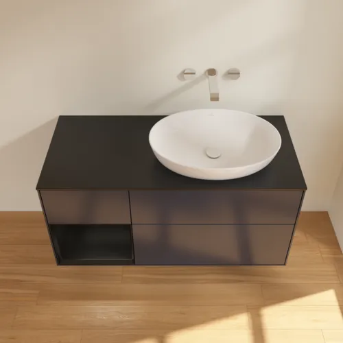 Bild von VILLEROY BOCH Finion Waschbeckenunterschrank, mit Beleuchtung, 3 Auszüge, 1200 x 603 x 501 mm, Midnight Blue Matt Lacquer / Black Matt Lacquer / Glass Black Matt #FA42PDHG