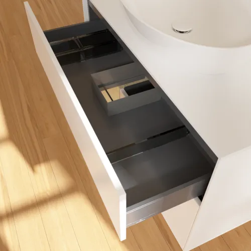 VILLEROY BOCH Finion Waschbeckenunterschrank, mit Beleuchtung, 2 Auszüge, 1000 x 603 x 501 mm, White Matt Lacquer / Oak Veneer / Glass White Matt #FA11PCMT, Bild 8