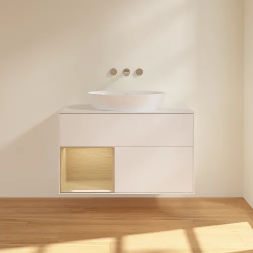 VILLEROY BOCH Finion Waschbeckenunterschrank, mit Beleuchtung, 2 Auszüge, 1000 x 603 x 501 mm, White Matt Lacquer / Oak Veneer / Glass White Matt #FA11PCMT, Bild 3